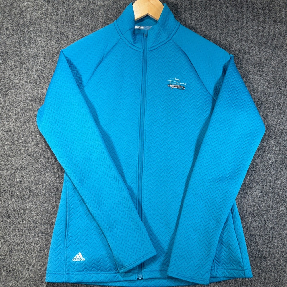 Adidas The Dunes Full Zip Jacket Womens Small Blue Chevron Quilted Thumbholes
